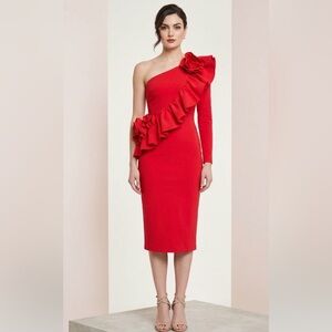 Chiara Boni Chic Red One-Shoulder Dress With Rosette